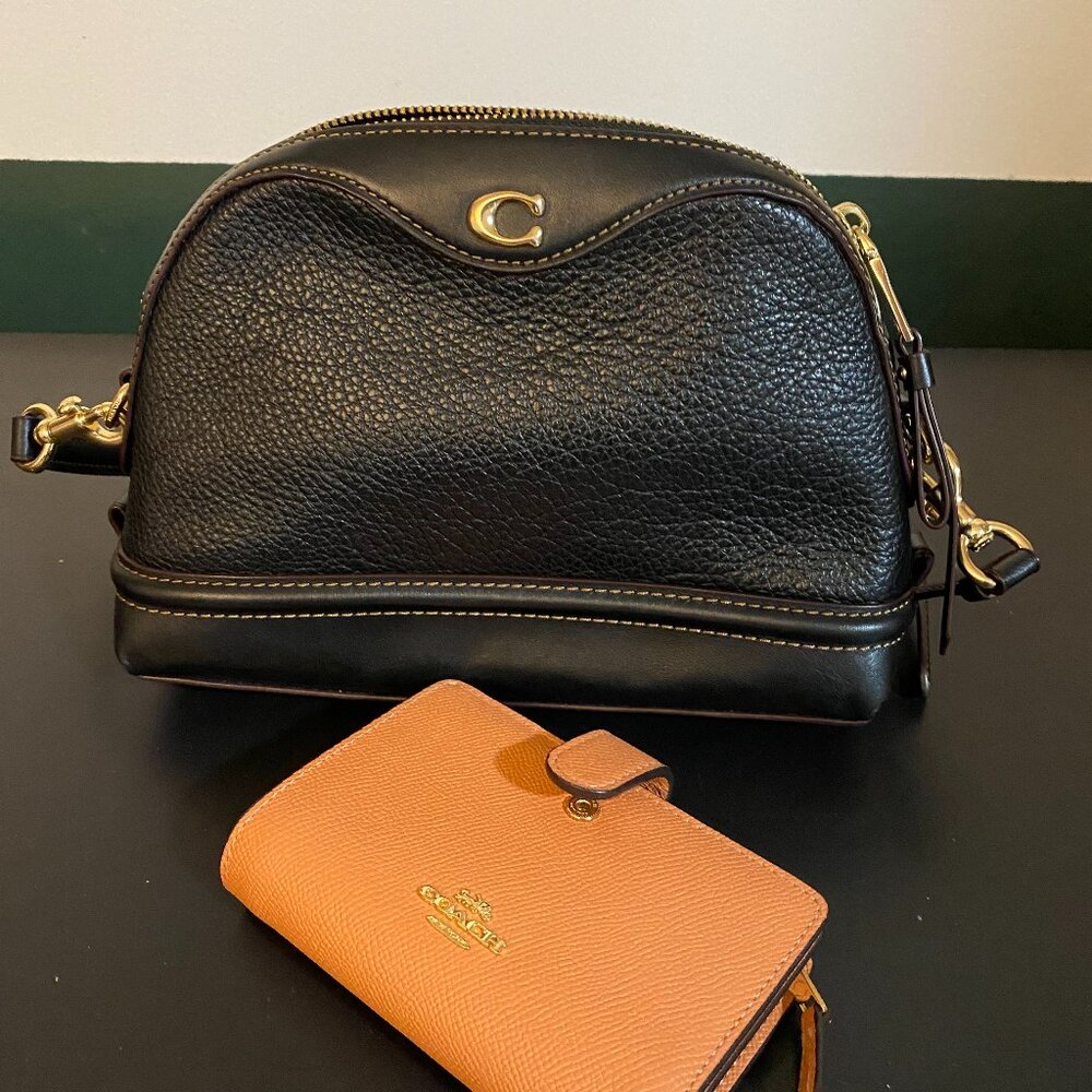 Coach Crossbody in Black with a small coach Wallet in Peach
